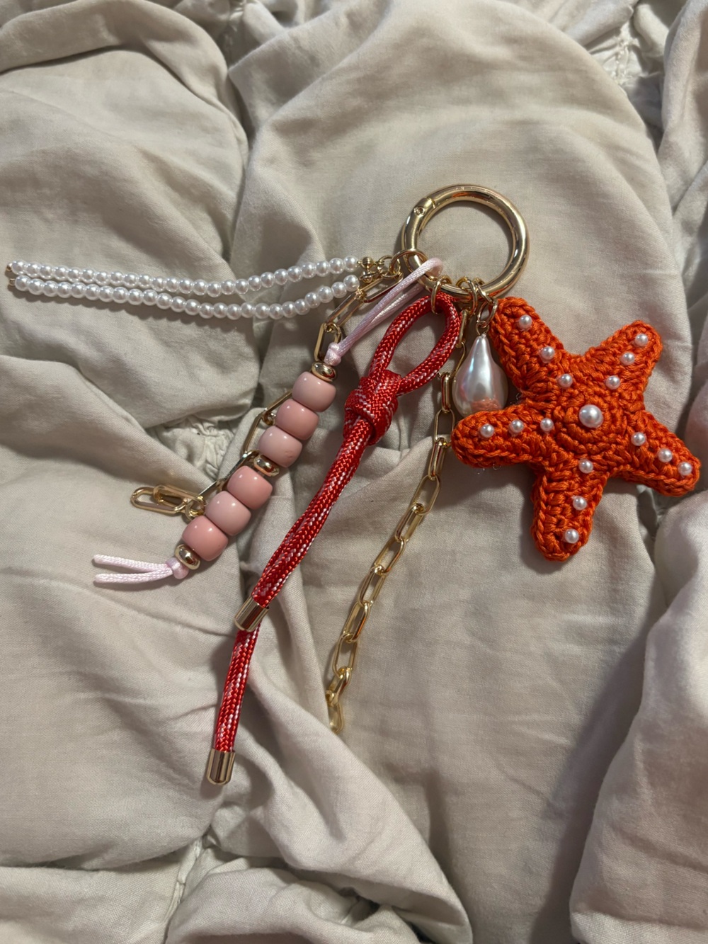 Free People Boho Crochet Starfish & Pearl Bag Charm 🌊⭐